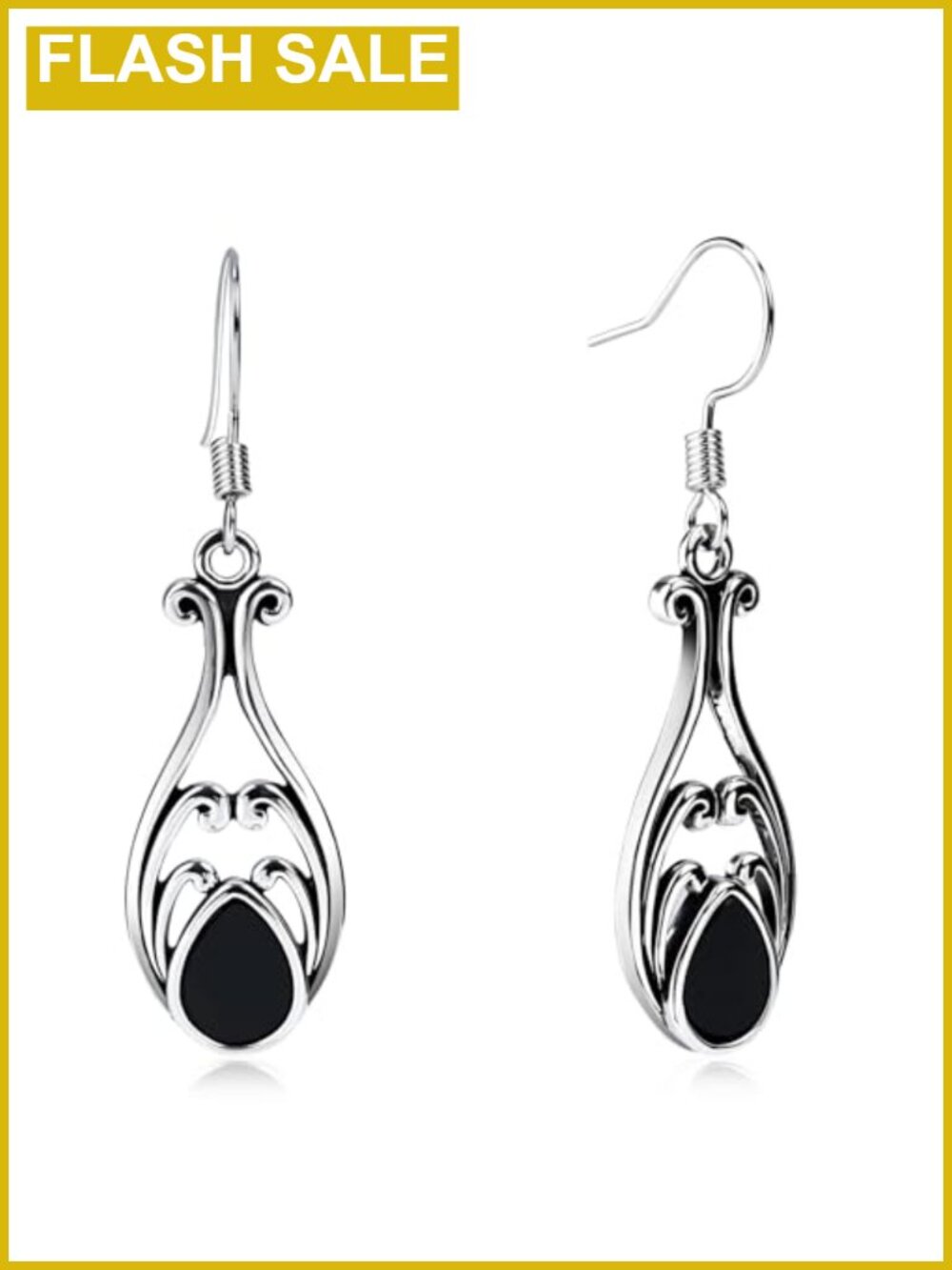 Vintage Teardrop Dangle Earrings with Black Onyx Gemstone